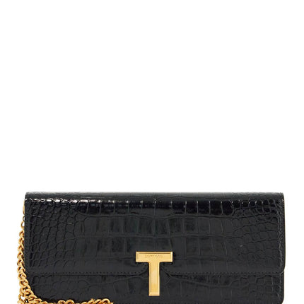 Tom Ford shiny black crocodile effect calfskin clutch