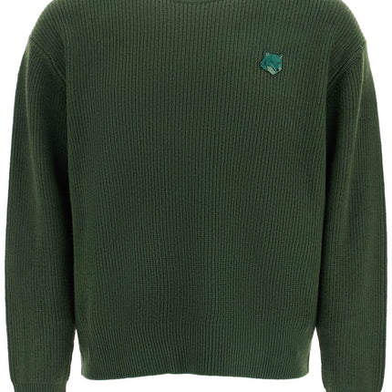 Maison Kitsune ranger green wool and viscose sweater with fox patch