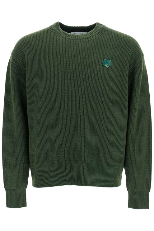 Maison Kitsune ranger green wool and viscose sweater with fox patch