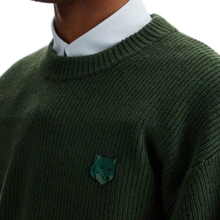 Maison Kitsune ranger green wool and viscose sweater with fox patch