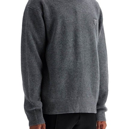 Maison Kitsune gray mélange wool sweater with embroidered fox logo