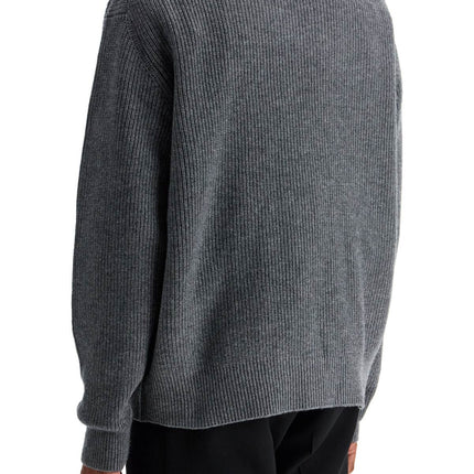 Maison Kitsune gray mélange wool sweater with embroidered fox logo