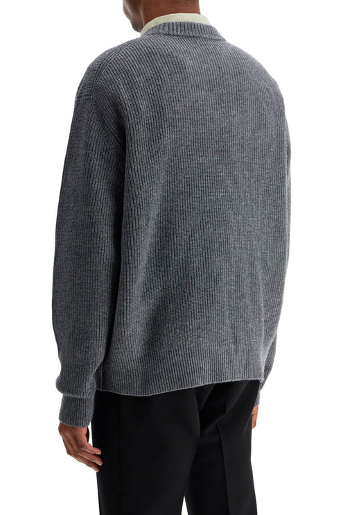 Maison Kitsune gray mélange wool sweater with embroidered fox logo