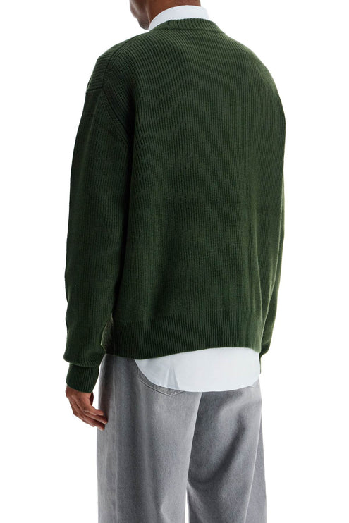 Maison Kitsune ranger green wool and viscose sweater with fox patch