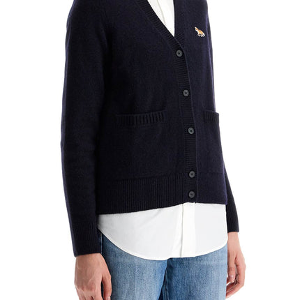 Maison Kitsune oversized blue cardigan 100% wool with fox patch