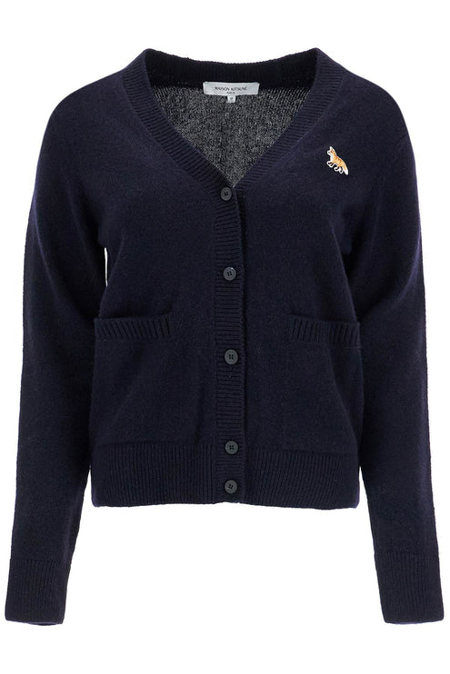 Maison Kitsune oversized blue cardigan 100% wool with fox patch