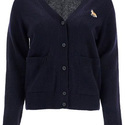 Maison Kitsune oversized blue cardigan 100% wool with fox patch