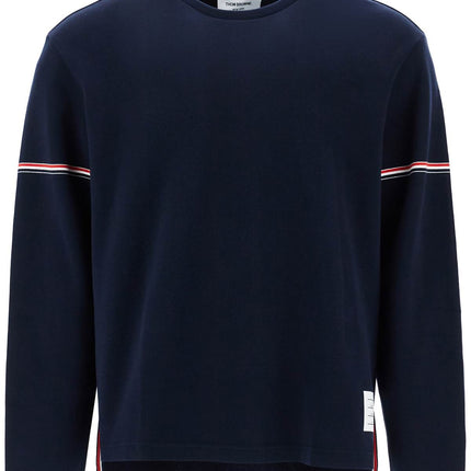 Thom Browne blue cotton rugby t-shirt with red and white stripe