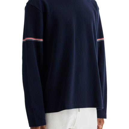 Thom Browne blue cotton rugby t-shirt with red and white stripe