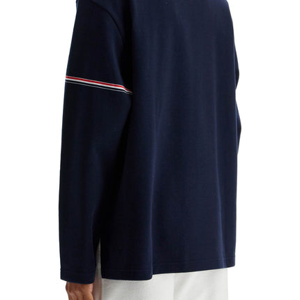 Thom Browne blue cotton rugby t-shirt with red and white stripe