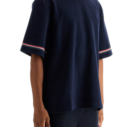 Thom Browne navy blue striped cotton t-shirt with wide neck