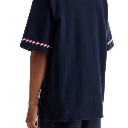 Thom Browne navy blue striped cotton t-shirt with wide neck