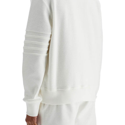 thom browne white cotton four bar crewneck sweatshirt