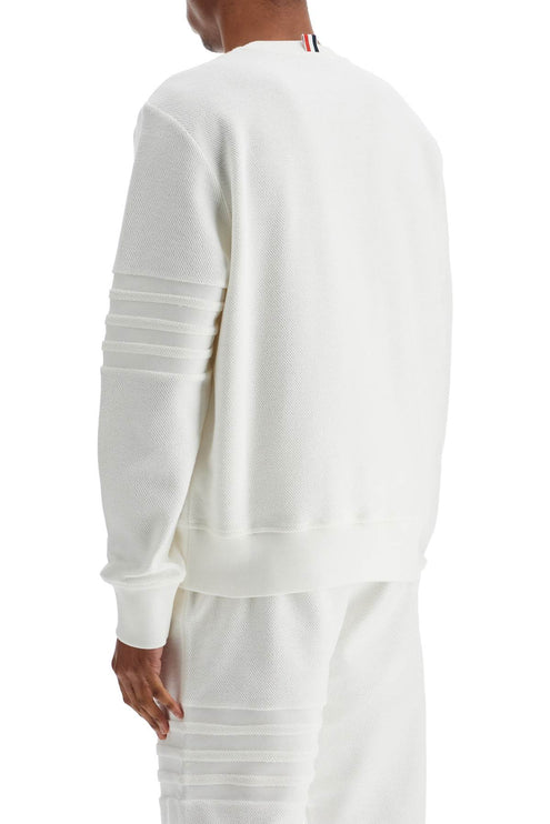 thom browne white cotton four bar crewneck sweatshirt