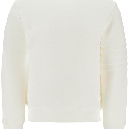 thom browne white cotton four bar crewneck sweatshirt