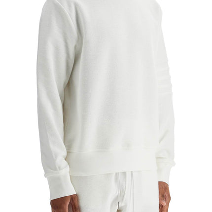 thom browne white cotton four bar crewneck sweatshirt