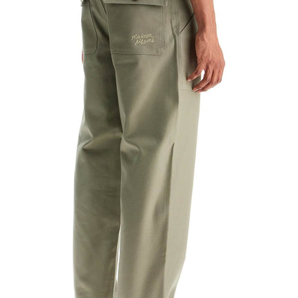 Maison Kitsune gray cotton wide leg work pants