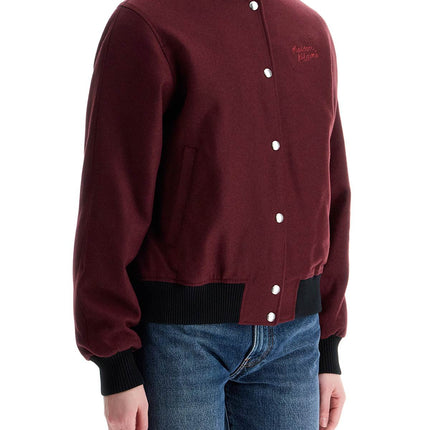 Maison Kitsune men's bordeaux wool teddy jacket with fox embroidery