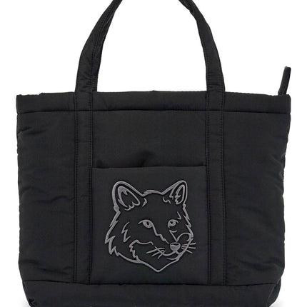 Maison Kitsune borsa tote in poliammide nera media con ricamo volpe