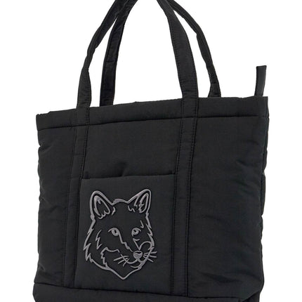 Maison Kitsune borsa tote in poliammide nera media con ricamo volpe