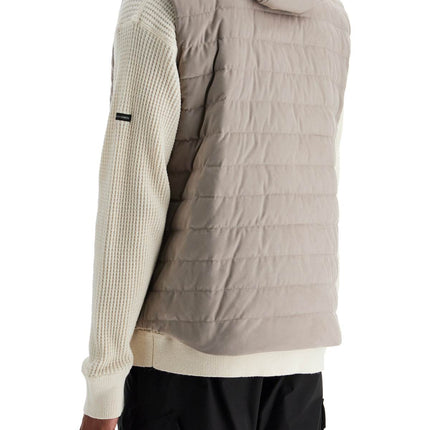 HERNO sleeveless down jacket in dove gray polyester with quilted hood