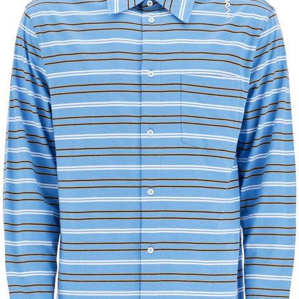 Marni light blue cotton turtleneck polo with horizontal stripes