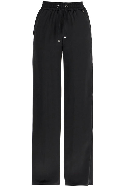 HERNO wide leg high waist black satin trousers for women