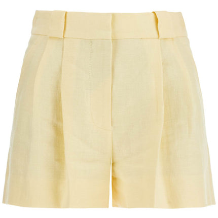 Blaze Milano light yellow high-waisted linen shorts