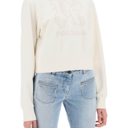 Palm Angels cropped hoodie with monogram embroidery