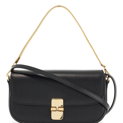 A.P.C. elegant black leather clutch with shoulder strap and gold chain