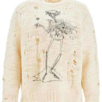 R13 destroyed pullover with skeleton print.