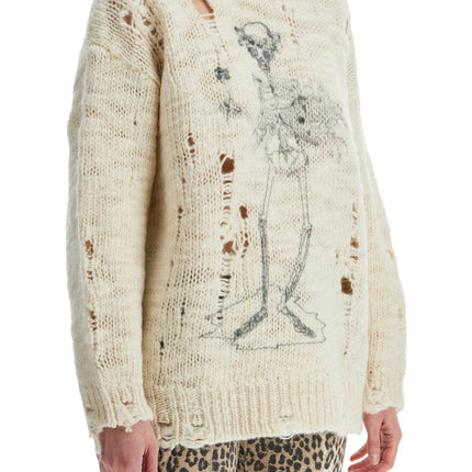 R13 destroyed pullover with skeleton print.