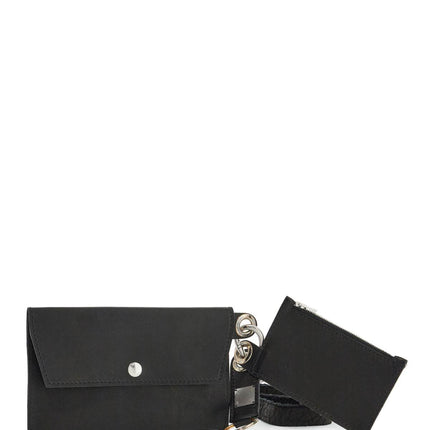 Guidi black kangaroo leather card and phone holder with shoulder strap