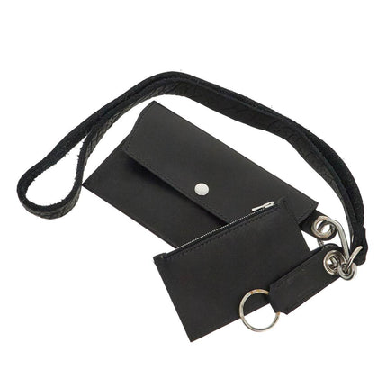 Guidi black kangaroo leather card and phone holder with shoulder strap