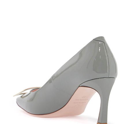 Roger Vivier gray calfskin pumps with golden buckle and 7cm stiletto heel