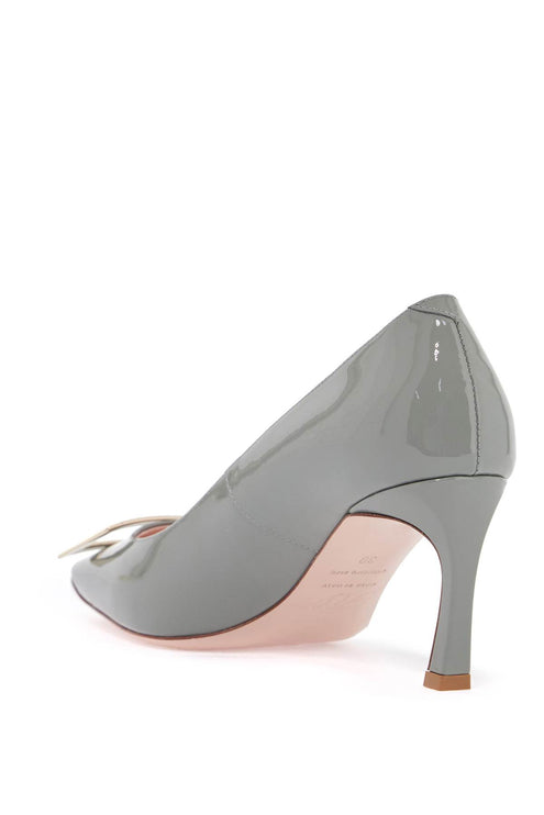 Roger Vivier gray calfskin pumps with golden buckle and 7cm stiletto heel