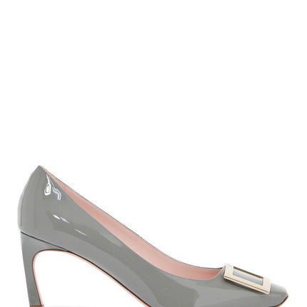 Roger Vivier gray calfskin pumps with golden buckle and 7cm stiletto heel