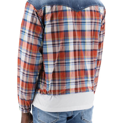 Dsquared2 plaid western shirt with denim inserts