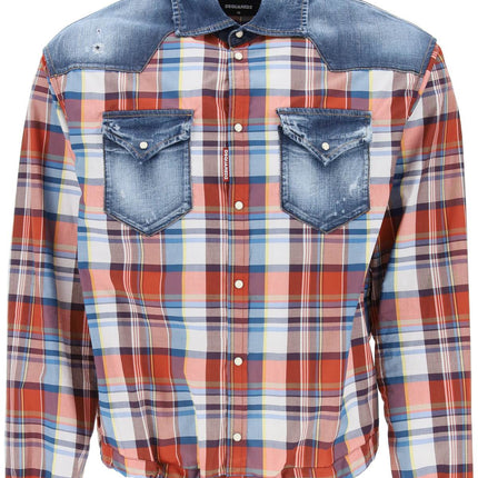 Dsquared2 plaid western shirt with denim inserts