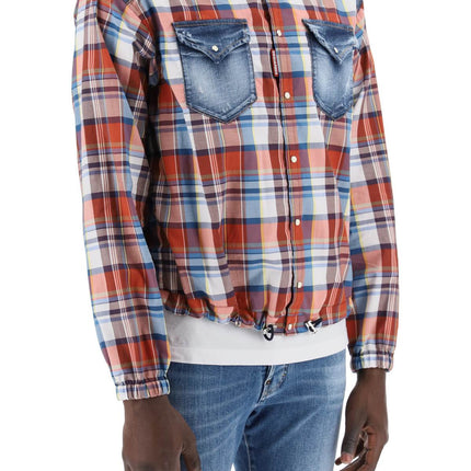 Dsquared2 plaid western shirt with denim inserts