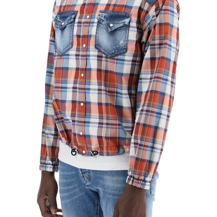 Dsquared2 plaid western shirt with denim inserts