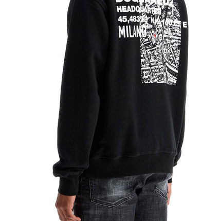 Dsquared2 black cotton crewneck sweatshirt with embroidered logo