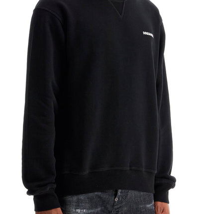 Dsquared2 black cotton crewneck sweatshirt with embroidered logo