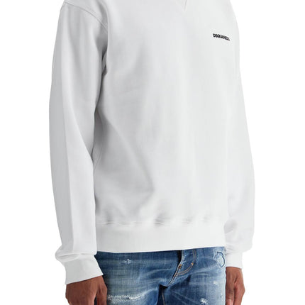 Dsquared2 white crew neck sweatshirt in cotton with embroidered logo