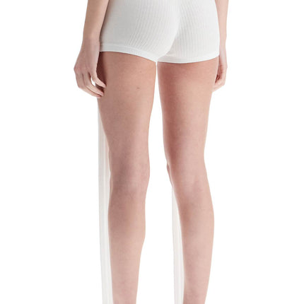 JEAN PAUL GAULTIER white cotton shorts with logo patch*** ribbed fabric*** above the knee