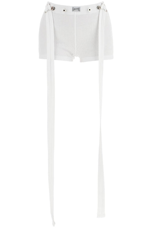 JEAN PAUL GAULTIER white cotton shorts with logo patch*** ribbed fabric*** above the knee