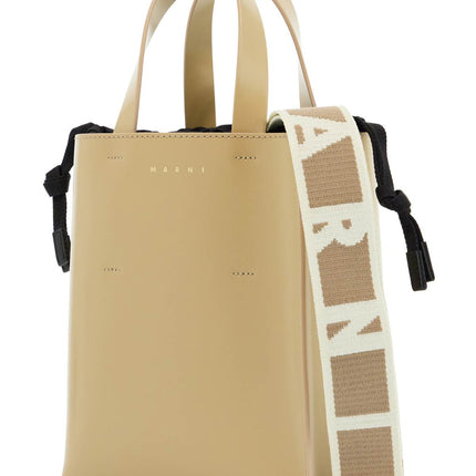 Marni beige leather shopping bag with short handles and shoulder strap