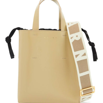 Marni beige leather shopping bag with short handles and shoulder strap