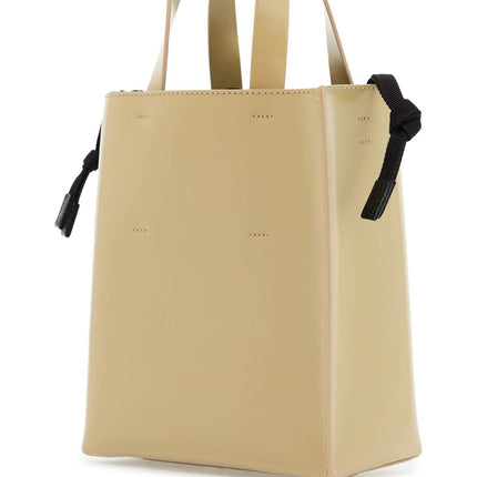 Marni beige leather shopping bag with short handles and shoulder strap