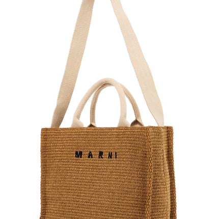 Marni raffia-effect canvas small tote bag